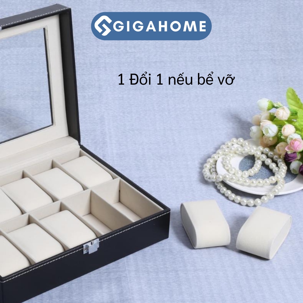 Hộp Đựng Và Trưng Bày Đồng Hồ GIGAHOME 10 Ngăn, Bọc Da Pu Có Khóa Chốt Chống Trộm 8748