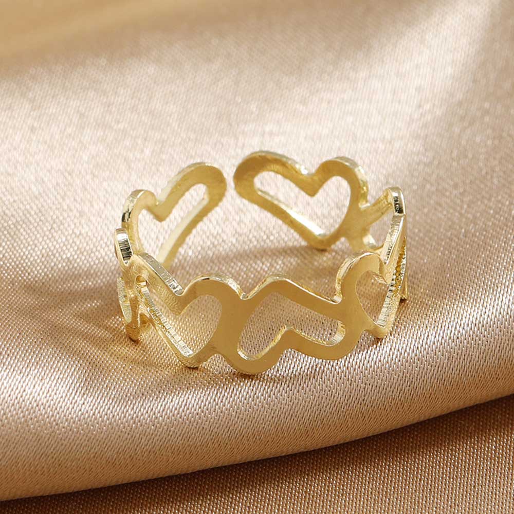 Nhẫn Hở Mạ Bạc/Vàng Hình Trái Tim Rỗng Đơn Giản Có Thể Điều Chỉnh Cho Nữ