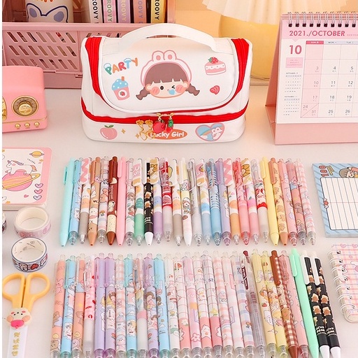 Túi Xách Đựng Bút - Đựng Mĩ Phẩm Tặng Kèm Sticker Dễ Thương - Hộp Bút Dễ Thương