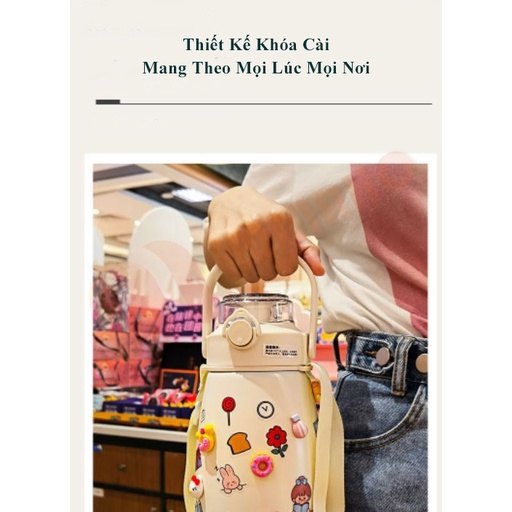 Bình nước giữ nhiệt Ulike 1000ml Minaho,bình giữ nhiệt lock lock inox 304,bình giữ nhiệt 12h có ống hút kèm Sticker