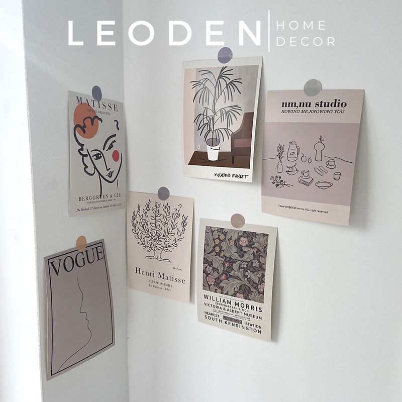 Postcard giấy dán tường trang trí phòng ngủ phong cách decor tối giản, set hình dán tường Hàn