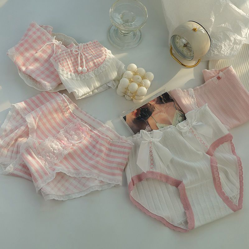 Jiashucheng Quần Lót Cotton Nguyên Chất Phối Ren Lưng Vừa Kiểu Công Chúa Ngọt Ngào Cỡ Lớn Phong Cách Nhật Bản Cho Nữ