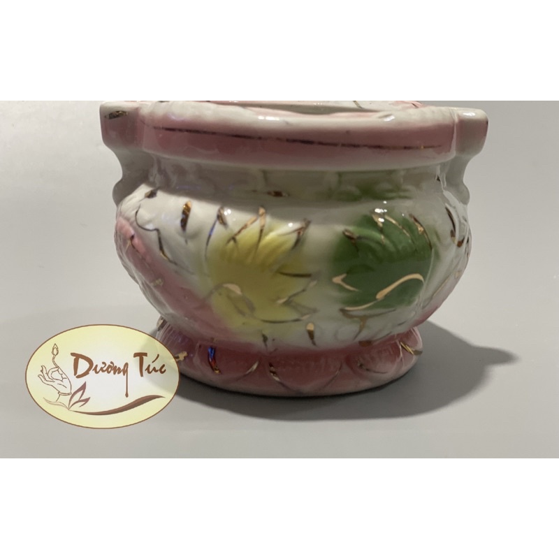 Lư Hương (Bát Nhang) Gốm Sứ Song Long Hồng 4inch