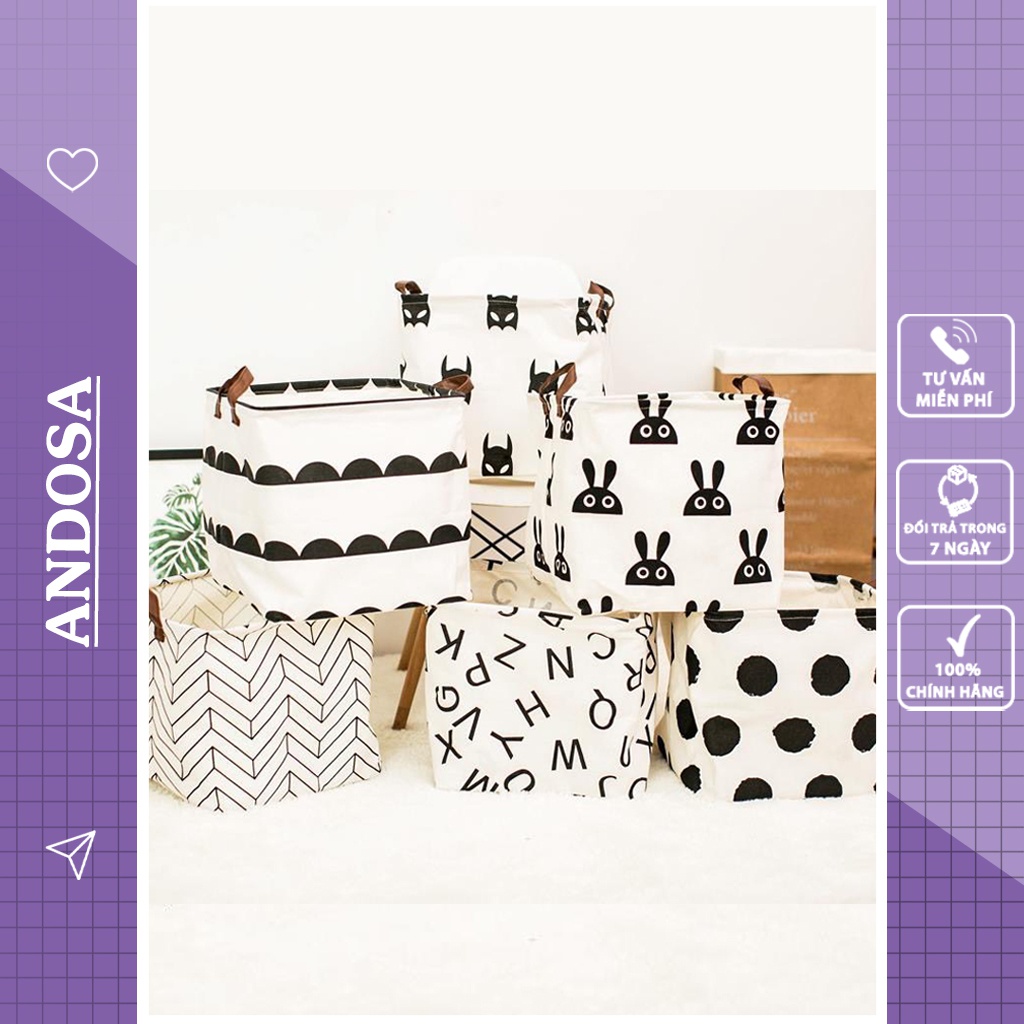Giỏ đựng quần áo chăn màn đồ dơ túi vải canvas vuông gấp gọn đựng đồ đa năng ANDOSA TV12