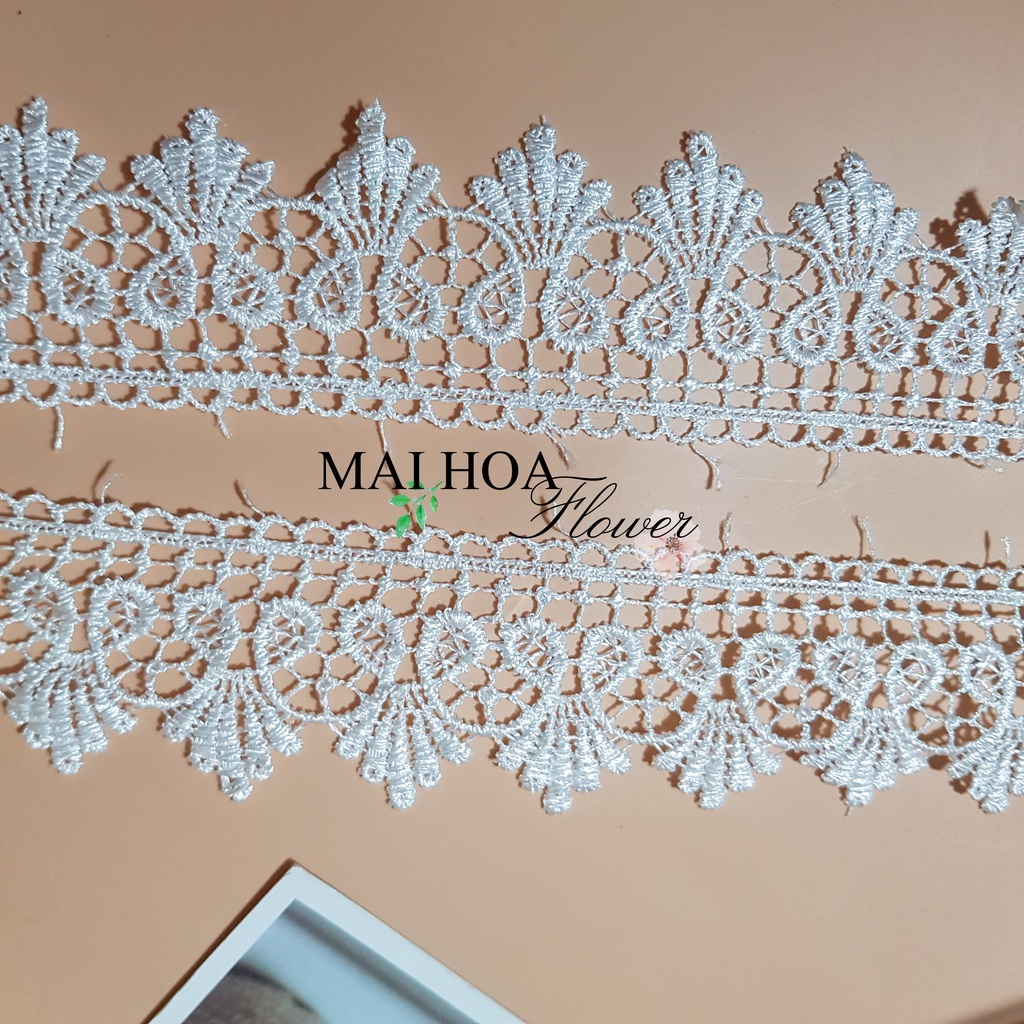 RC4 Cuộn ren trắng viền váy áo ren may đồ dài 13 mét rộng 5cm Maihoaflower