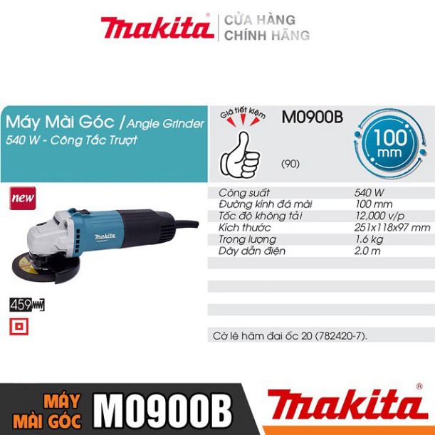 [Chính Hãng] Máy Mài Góc Makita M0900B (540W-100MM) - Công Tắc Trượt Bảo Hành Tại Các TTBH Toàn Quốc