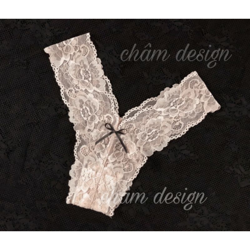 quần lót ren chữ y màu hồng vỏ đỗ gắn nơ đen mảnh. Hàng thiết kế độc quyền tại shop | BigBuy360 - bigbuy360.vn