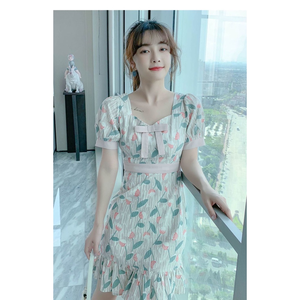 Đầm chiffon In Hoa Phong Cách Pháp Thời Trang Cho Nữ