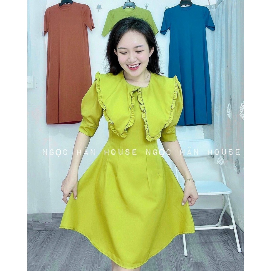 Đầm bèo lá cổ lớn tiểu thư vintage dáng xòe xinh xắn_bèo 3 màu