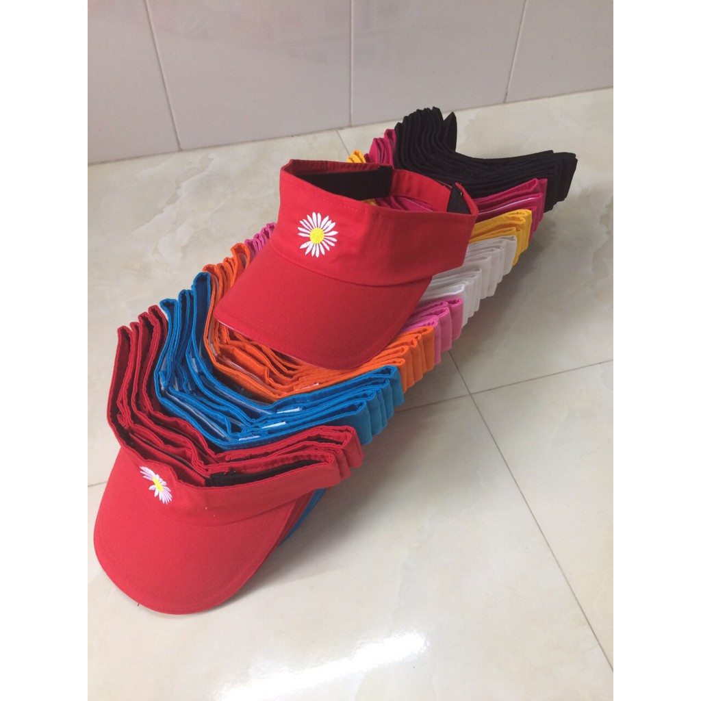 Nón Nam Nữ Nửa Đầu Thêu Hoa Cúc Trắng, Mũ Tennis Không Nóc Thể Thao - BL135