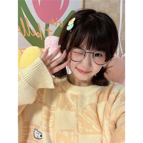 Áo Sweater Thêu Họa Tiết Màu Sắc Vàng Kem Phong Cách Nhật Bản Thời Trang Thu Đông Cho Học Sinh