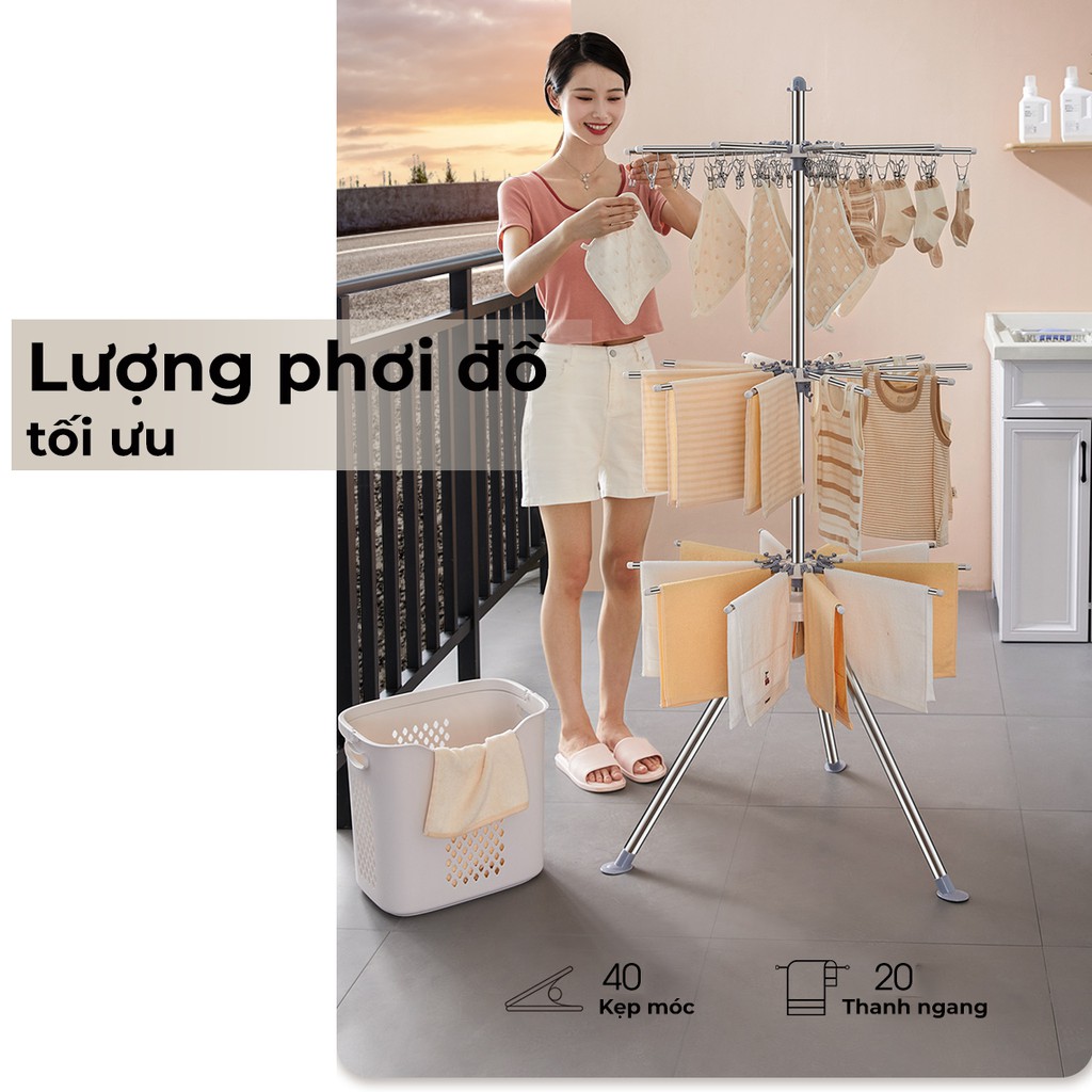 Giá phơi đồ tròn nhiều tầng, nhiều thanh treo quần áo đa dụng, sào phơi thông mình gia đình đa năng