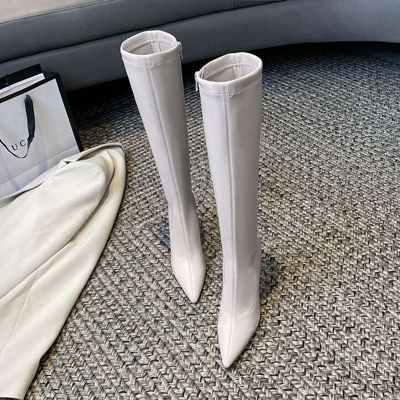 Giày bốt cao gót mũi nhọn gót nhọn cổ cao thời trang thu đông