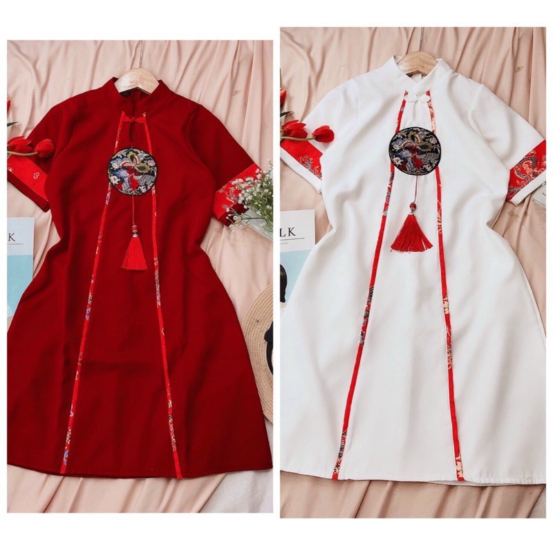 Đầm Suông Cổ Tàu, Sườn Xám Thêu Đắp Trang Trí Đơn Giản Tinh Tế Thời Trang Tết Năm 2021 Dưới 55kg Cho Nữ. | BigBuy360 - bigbuy360.vn