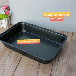 Khay, khuôn nướng bánh chống dính chữ nhật màu đen 34cm*24cm*5cm