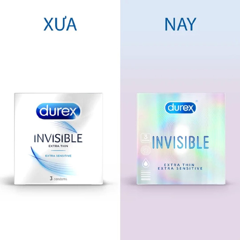 DUREX, Bao Cao Su Durex Invisible Extra Thin/Sensi 52mm Cực Siêu Mỏng 3 cái/Hộp