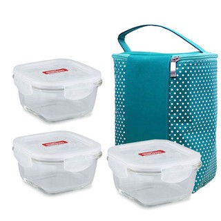 Bộ 3 thố thủy tinh vuông Lock&Lock LLG214 500ml tặng túi giữ nhiệt