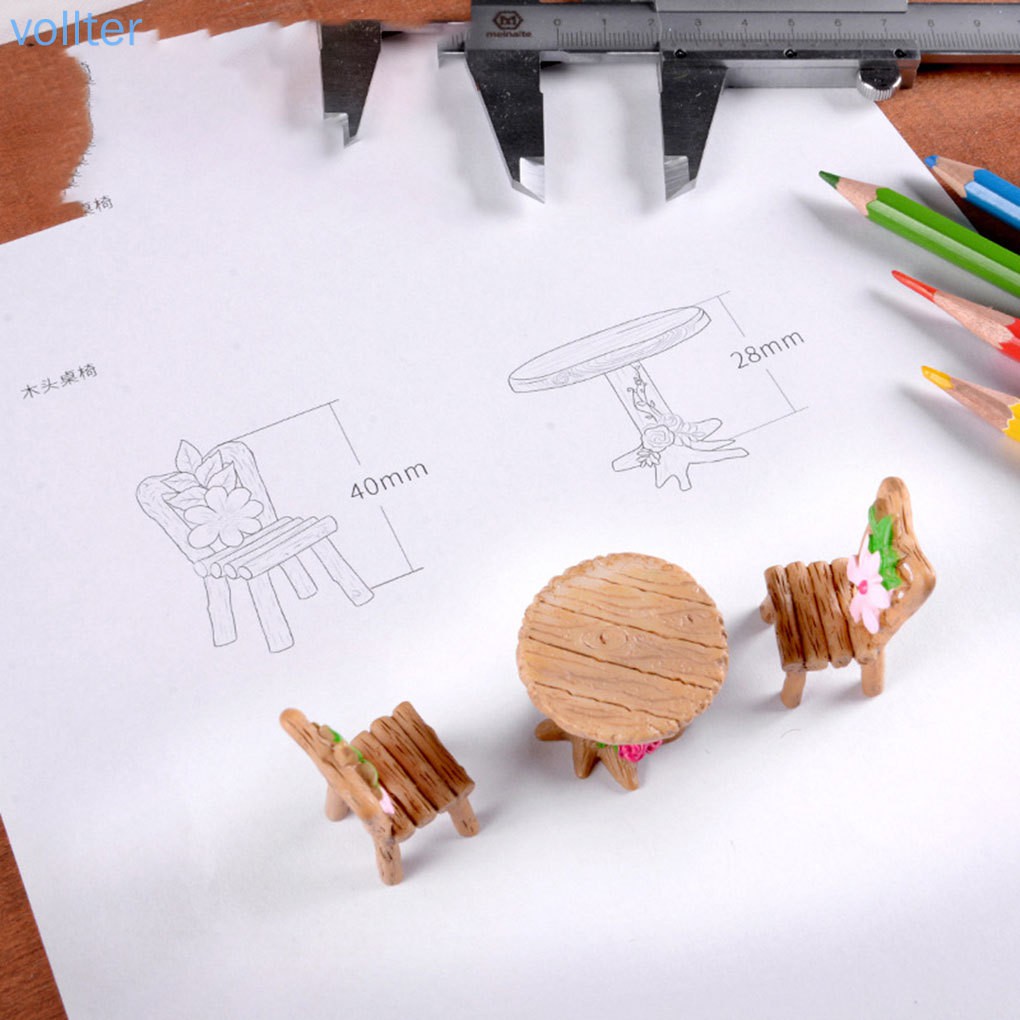 Set 3 Mô Hình Bàn Ghế Mini Xinh Xắn Dùng Để Trang Trí