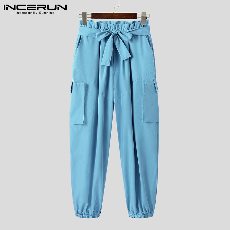 Quần baggy dài INCERUN lưng cao 2 màu tùy chọn thời trang cá tính cho nam