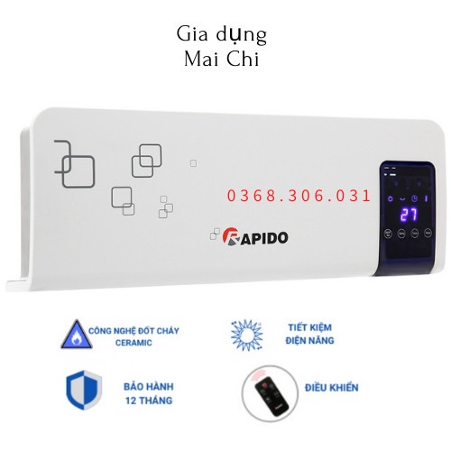 Máy sưởi gốm RAPIDO cảm ứng RCH-2000D RCH-2000M điều khiển bằng điều khiển từ xa BH chính hãng 12 tháng