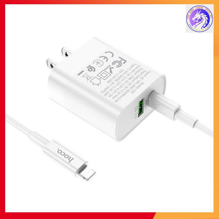 Củ Sạc Nhanh 18W 2 Cổng (USB+ Type-C) Hoco C80 - Hỗ Trợ Sạc Nhanh QC 3.0 - Hàng Chính Hãng - BH 12 Tháng