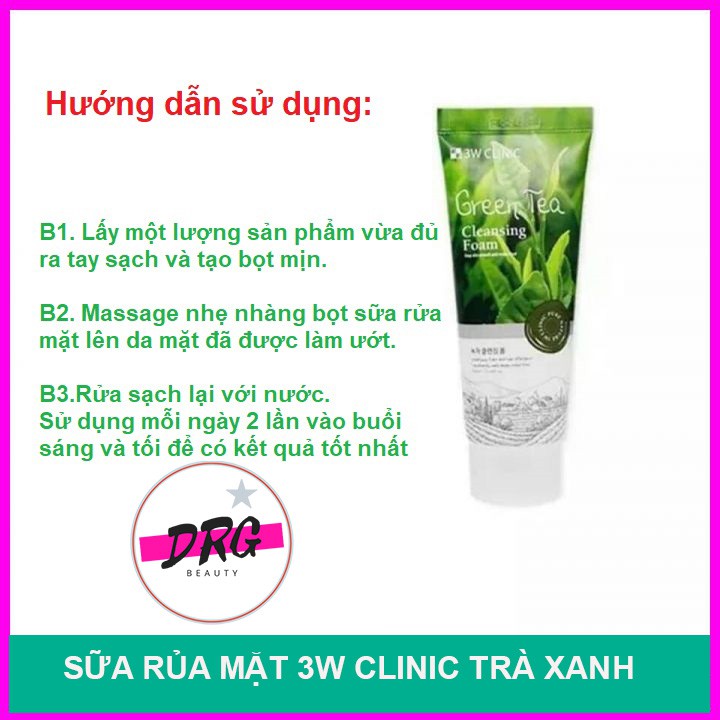 Làm sạch ngăn ngừa mụn 3W CLINIC GREEN TEA CLEANSING FOAM