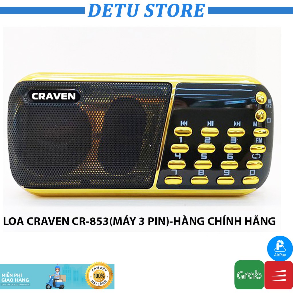 Loa Nghe Nhạc Thẻ Nhớ,USB,FM CR-853 - Máy Nghe Pháp Đa Năng Craven 853 -3 pin dung lượng cao