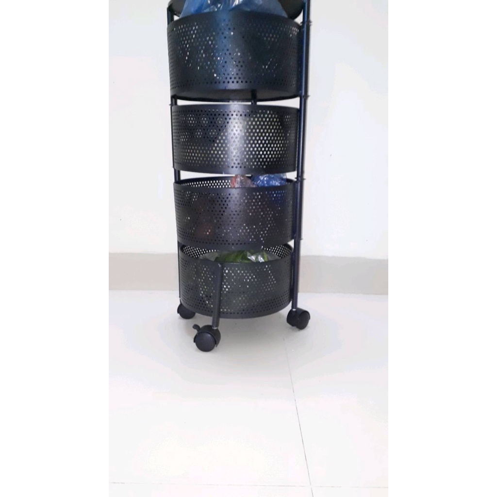 Kệ Nhà Bếp Xoay Đa Năng Dạng Tròn Chất Liệu Bằng Thép Không Gỉ 3/4/5 Tầng Có Bánh Xe Di Chuyển Siêu Tiện Lợi