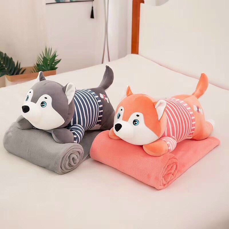 Bộ chăn gối văn phòng gấu bông khủng long, hà mã, heo xinh 60cm, chất liệu nhung, co giãn 4 chiều. Hương Quỳnh