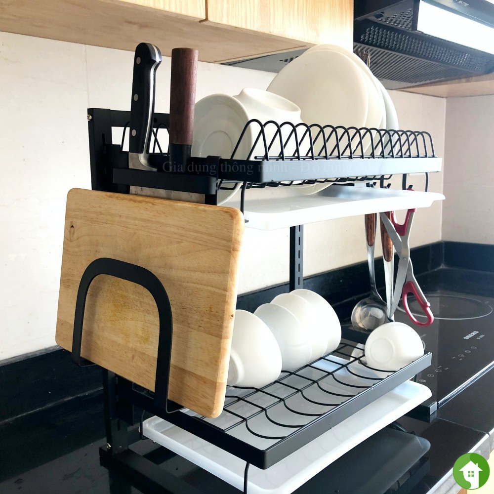 [𝐅𝐑𝐄𝐄𝐒𝐇𝐈𝐏] Kệ Để Chén Đĩa Thông Minh 2 Tầng Bồn Rửa Bát VANDO Sơn Đen Tĩnh Điện Cao Cấp Chống Han Gỉ