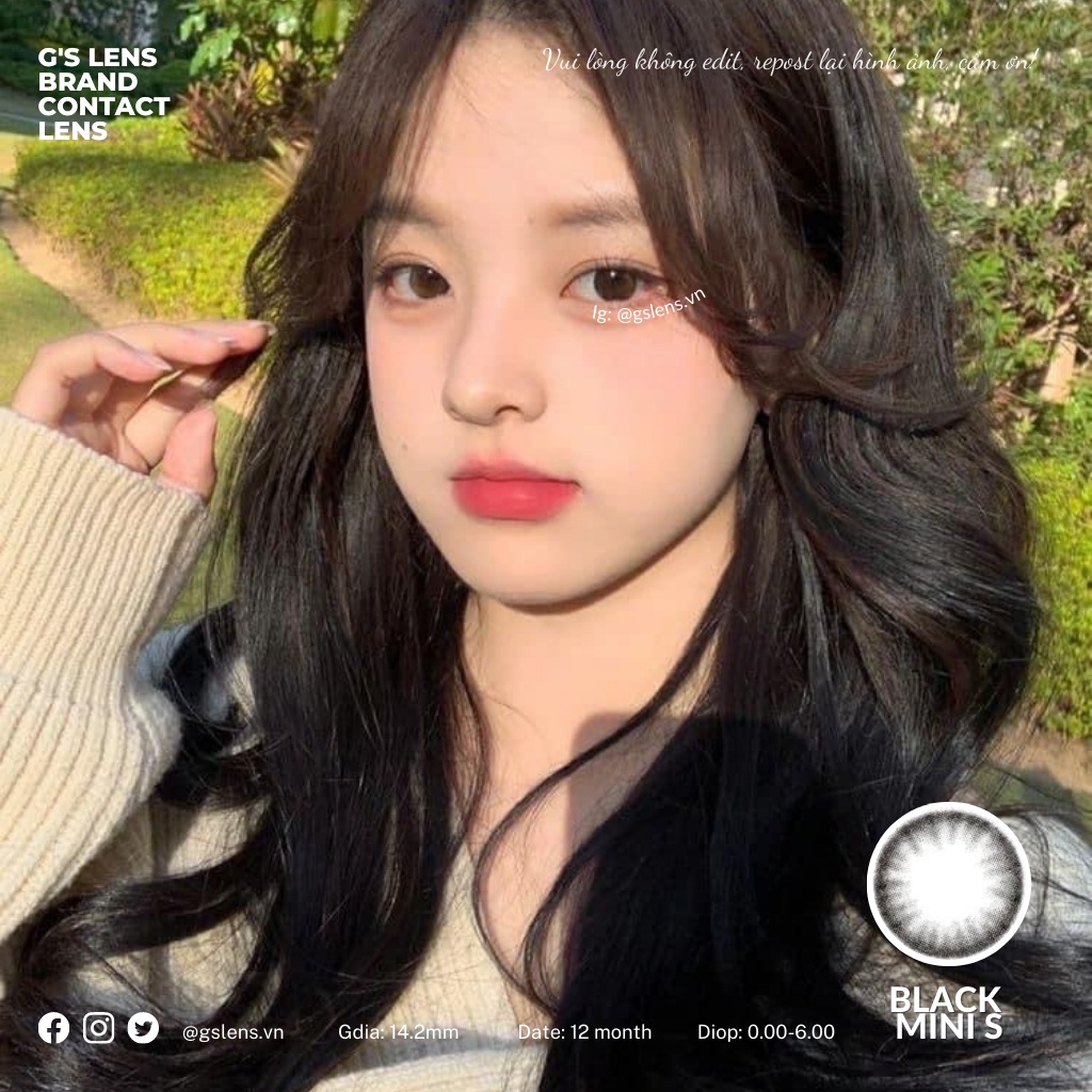 Lens Mắt Kính Áp Tròng Đen Giãn Ít BLACK MINI Có Từ 0 Đến 6 Độ Lệch Độ Size S 14.2mm