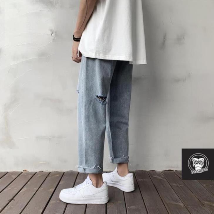 Quần bò baggy nam nữ ống rộng rách gối mới t25 2021 Pon.mens | BigBuy360 - bigbuy360.vn