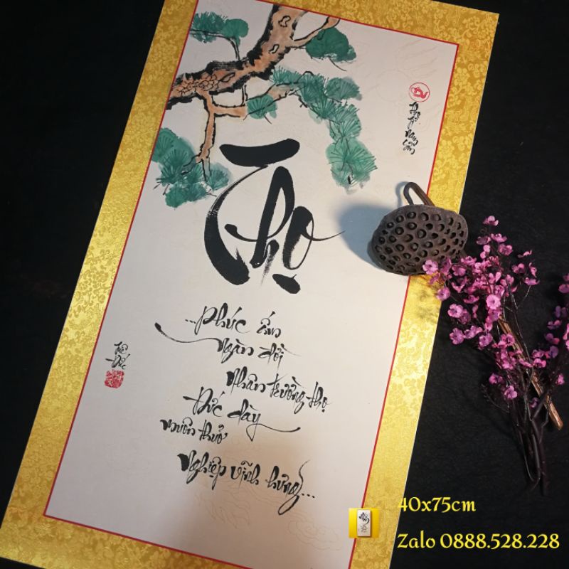 Tranh chữ thư pháp viết tay siêu đẹp 40x70cm