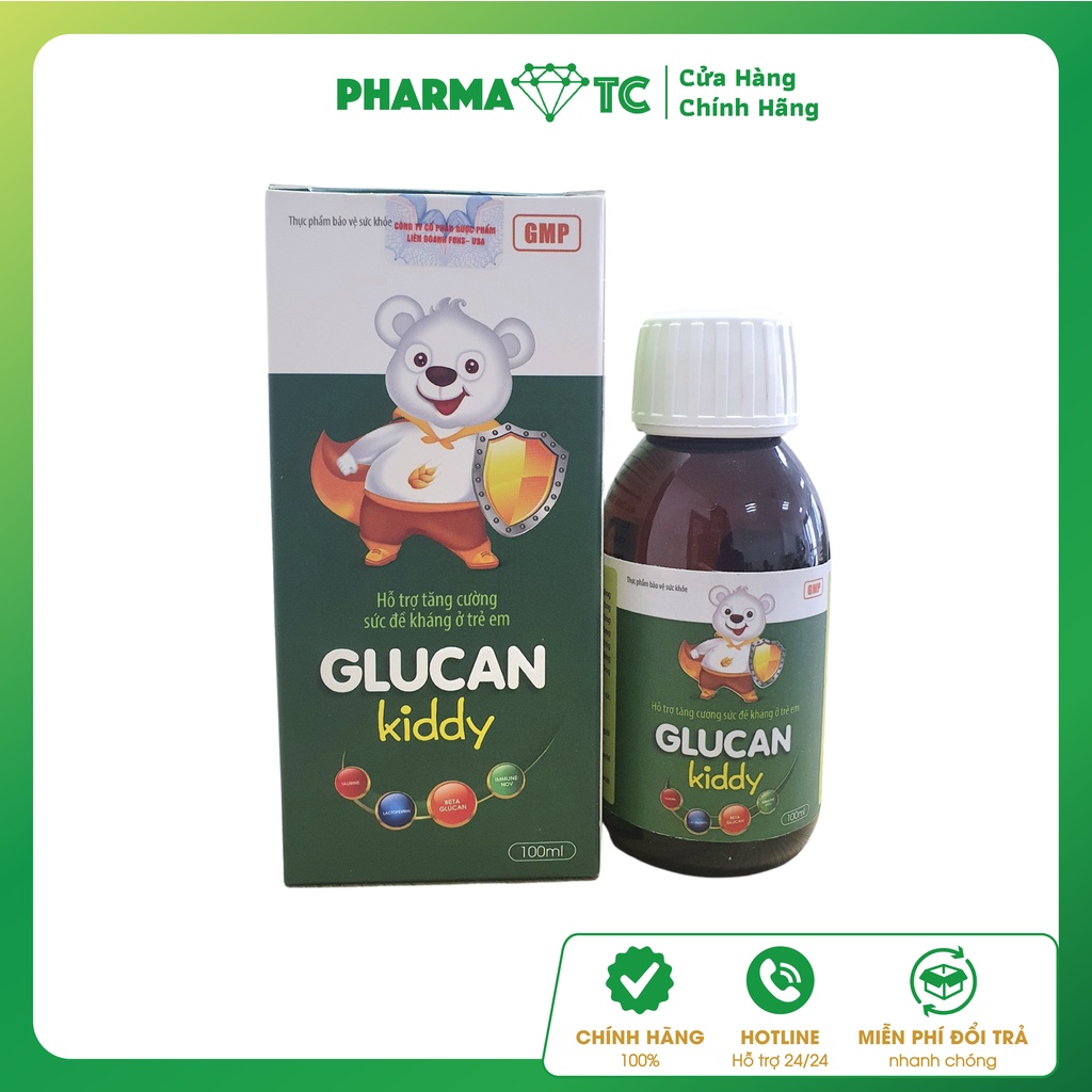 Siro tăng đề kháng Glucan Kiddy gấu nga hàng ngày, giúp ăn ngon cho bé - Lọ 100ml - PharmaOTC