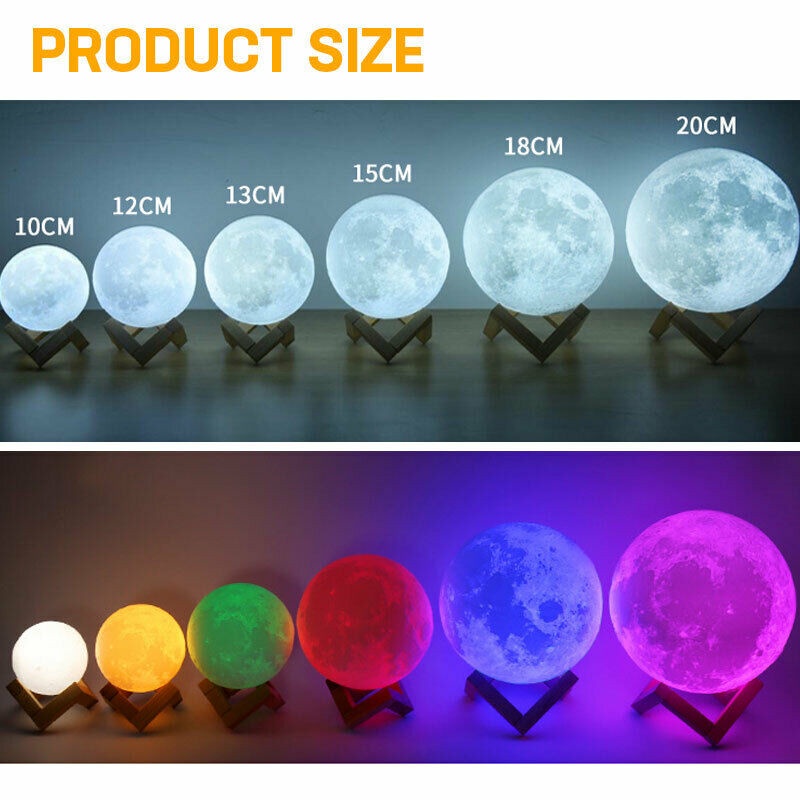 Đèn Ngủ Mặt Trăng size 12cm 15 cm 18cm điều khiển từ xa  tặng kèm đế gỗ.
