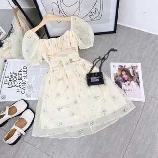 ĐẦM HOA CUTOUT NƠ LƯNG BO EO