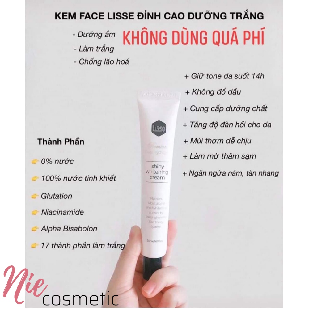 Kem Face Dưỡng Trắng Da Lisse Real Hydrogen Shiny Whitening Cream Tuýp 50ml