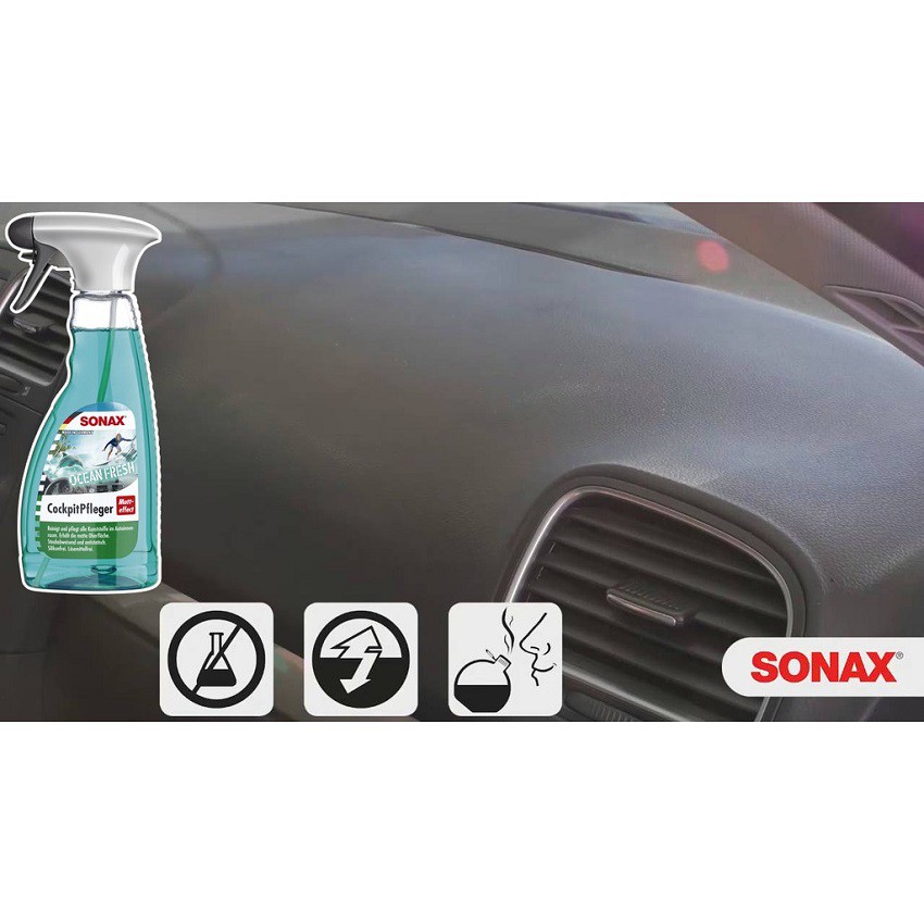 Chai Xịt Bảo Dưỡng Táp Lô Hương Đại Dương Sonax Cockpit Spray Matt Effect Ocean-fresh 364241 Làm sạch và bảo vệ nhựa.