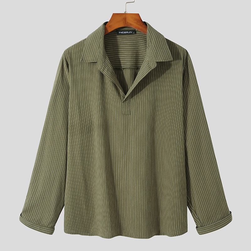 Áo sơ mi tay dài cổ bẻ họa tiết kẻ sọc thời trang cho nam