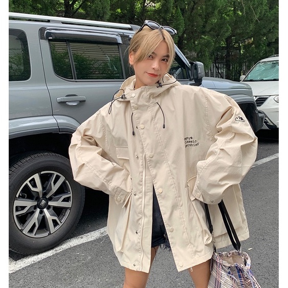 QKOOLE  Áo Khoác Nữ Dài Tay Có Mũ Thời Trang Hàn Quốc