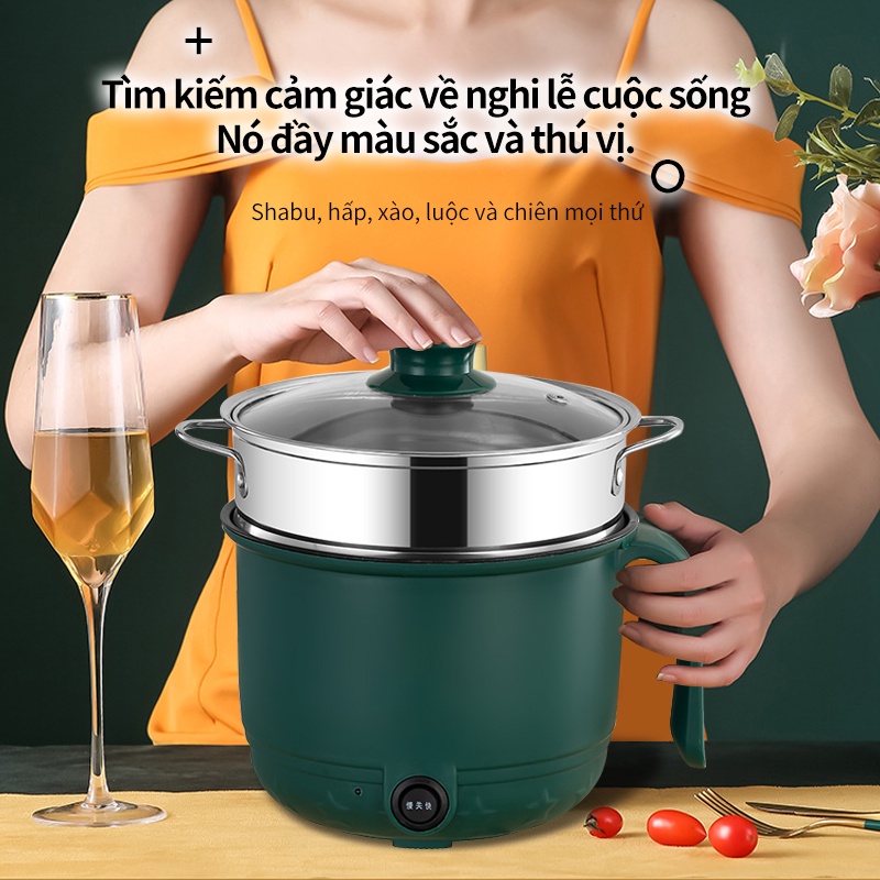 Nồi Lẩu Điện Mini, Nấu Mì 2 Tầng Kèm Giá Hấp Đa Năng Nướng, Luộc Nồi Đa Năng Nấu Cơm Có Tay Cầm  -Hạn bảo hành 3 tháng