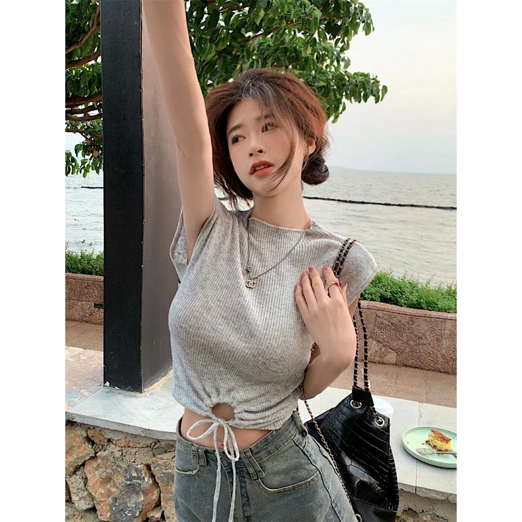 Áo Sweater Cột Dây Trước Và Sau Ngắn Tay Thời Trang Cá Tính 63809