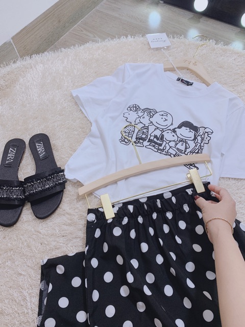 Set áo cotton chân váy bi