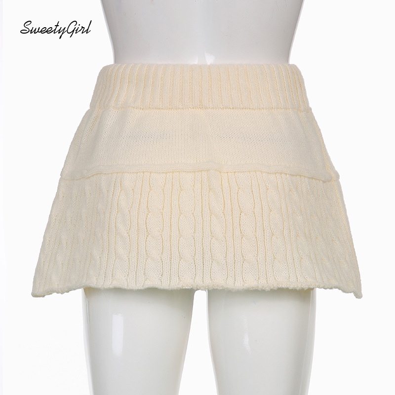 Chân Váy Dệt Kim Mini Lưng Cao Màu Trơn Thời Trang Đường Phố Cho Nữ