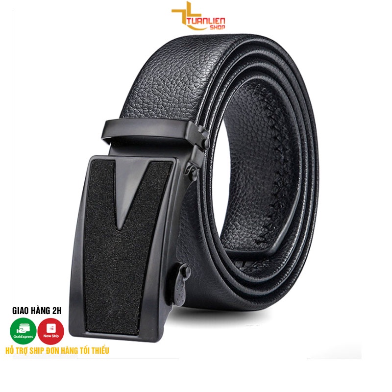 Thắt lưng nam da bò 2 lớp khóa tự động mặt chống gỉ thời trang.