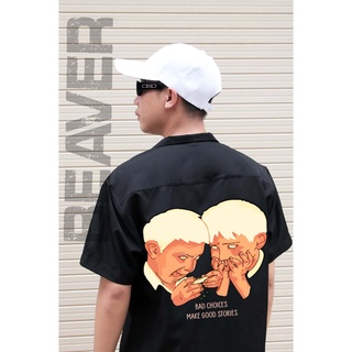  Áo Sơ Mi Hoạ Tiết BAD CHOICES đenBEAVER Tay Ngắn Cổ Vest Thời Trang Unisex Vải Lụa Chéo 