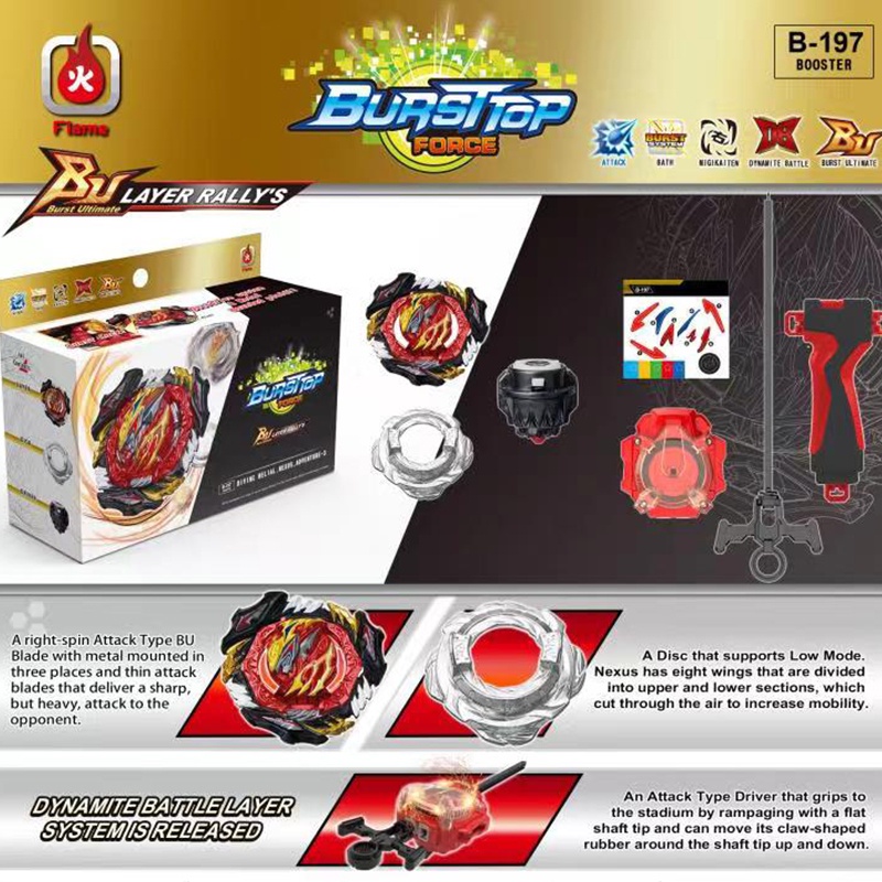 Flame Beyblade Burst B-197 Divine Belial Nexus Adventure DB Dynamite Battle B197 with B184 Blue LR Launcher Beylauncher Box Set Kid s Beyblade Toys