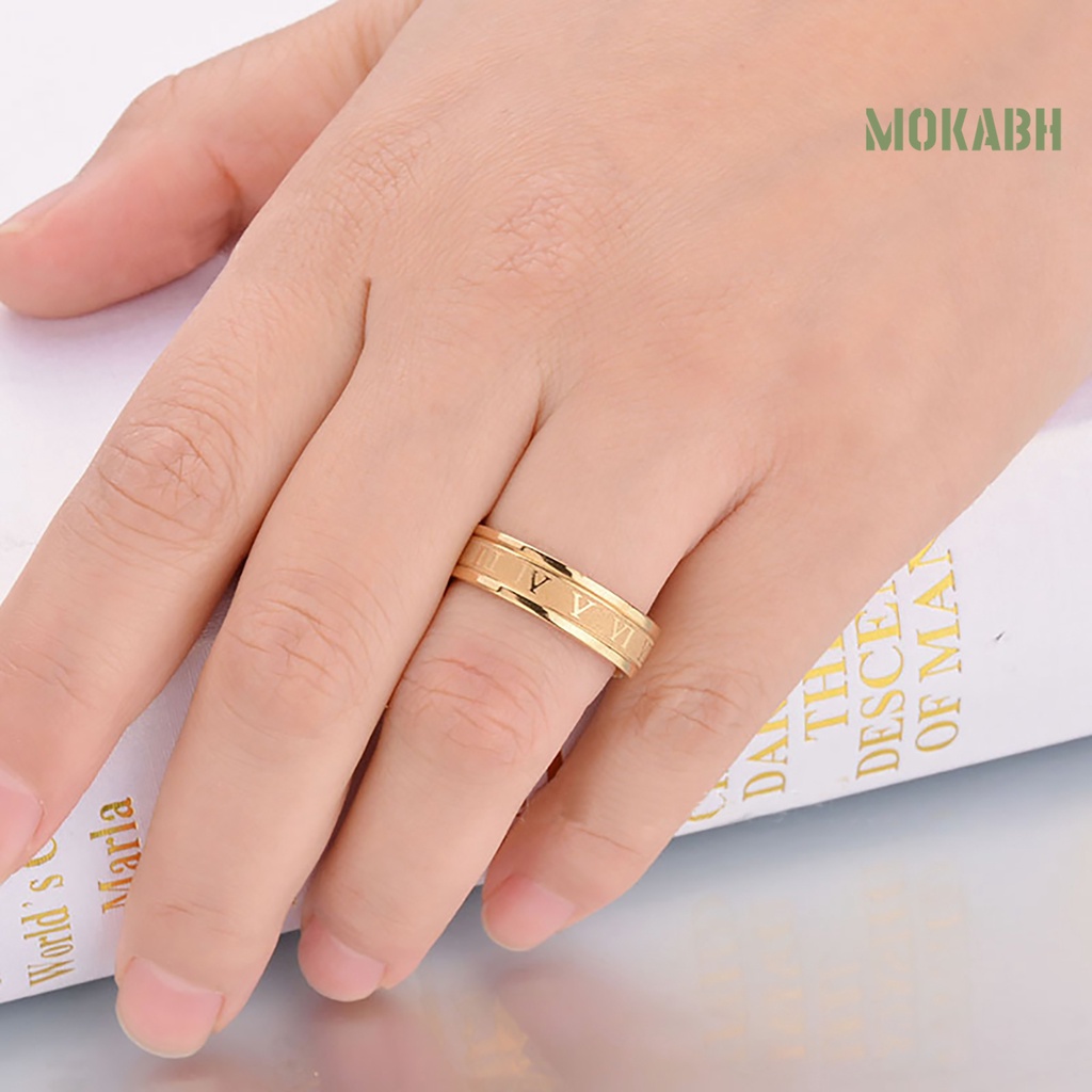 Nhẫn Thép Titan Khắc Chữ Số La Mã Sáng Tạo Thời Trang Unisex