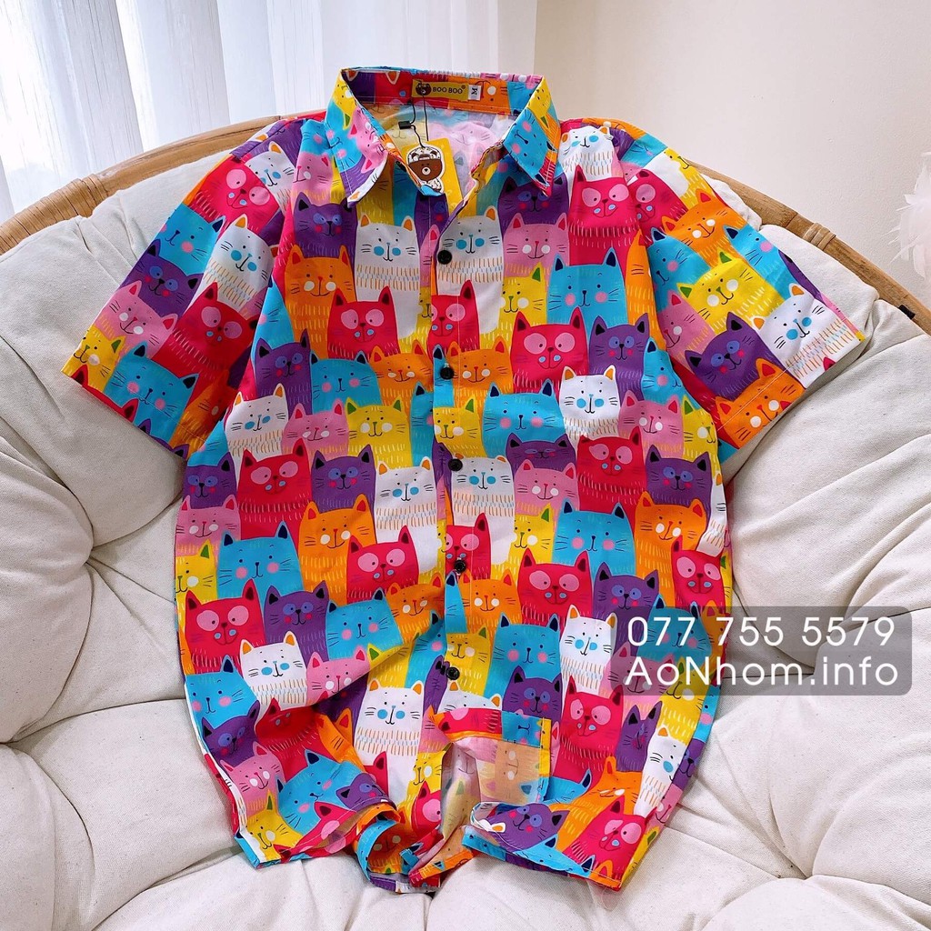 Áo Sơ Mi Hoạt Hình - Mèo Đỏ Cute - Đủ Size Nam Nữ, Áo Đôi Nhóm Lớp Team Building #AA005