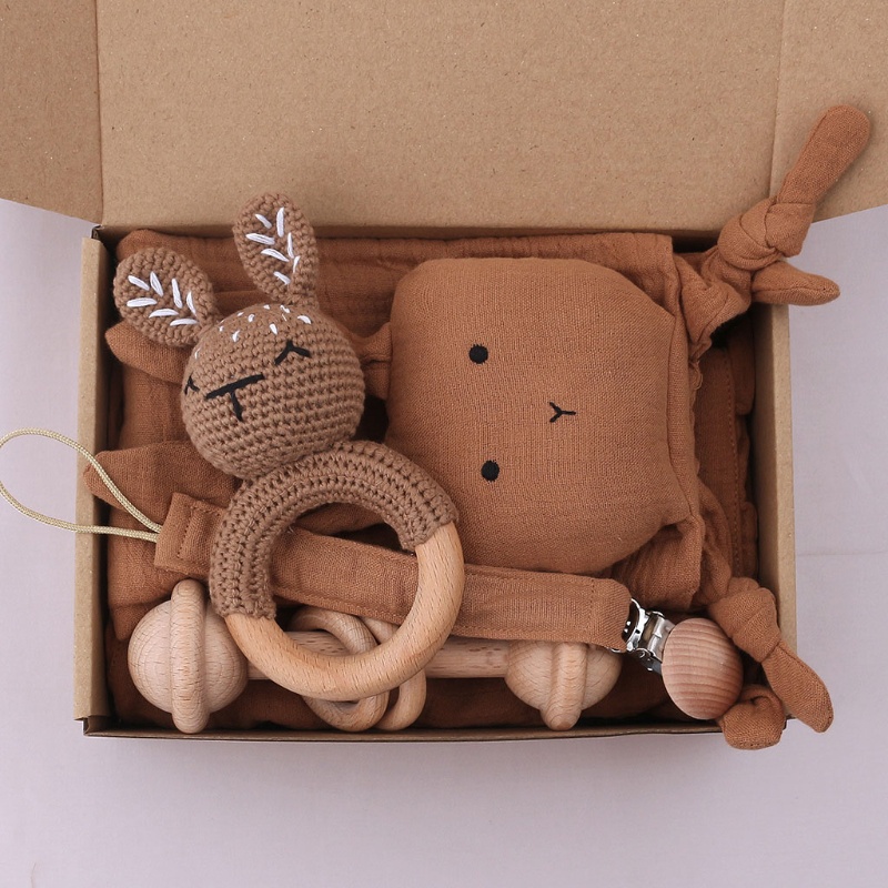 Set 5 Món Đồ Chơi Khăn Lau / Ti Giả / Núm Vú Giả Có Dây Xích Kẹp Cho Bé Sơ Sinh